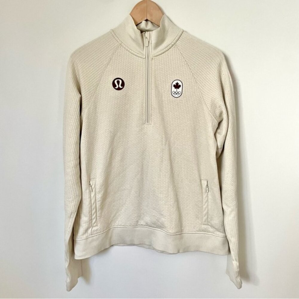 Lululemon Engineered Warmth Half Zip Ivory Team Canada Olympic Edition Size 10 - Picture 4 of 9